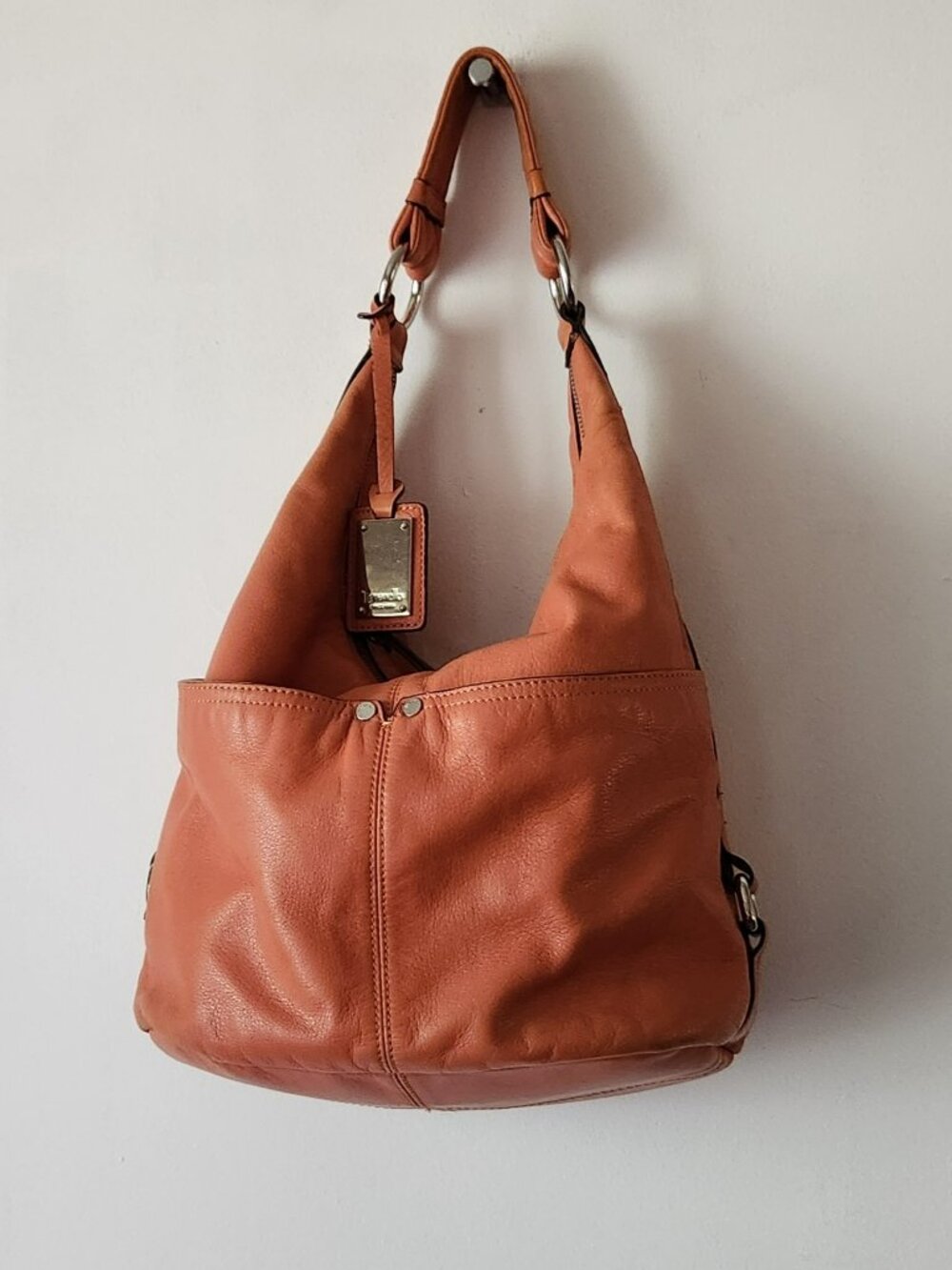 Tignanello bucket bag leather orange battle scars but proud